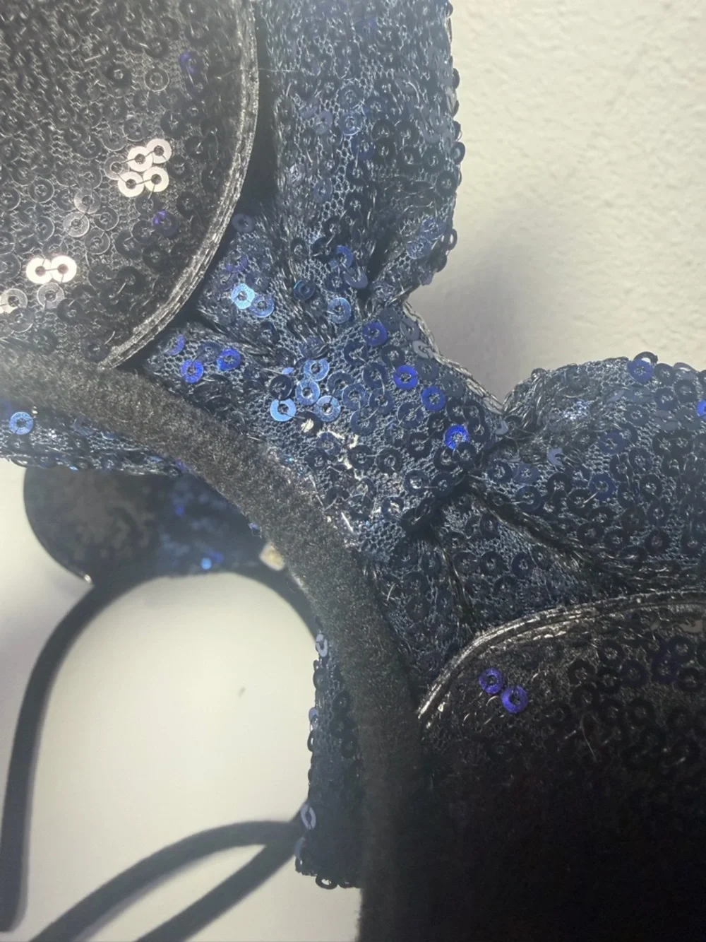 Set of 3 Sequined Black Minnie Ears Headband 1 with Navy Bow & Gold '16' Accent - Picture 6 of 10